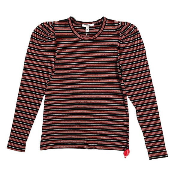 Derek Lam 10 Crosby Striped Knit Top Sweater Orange Silver Black SZ M NWT - Picture 1 of 9